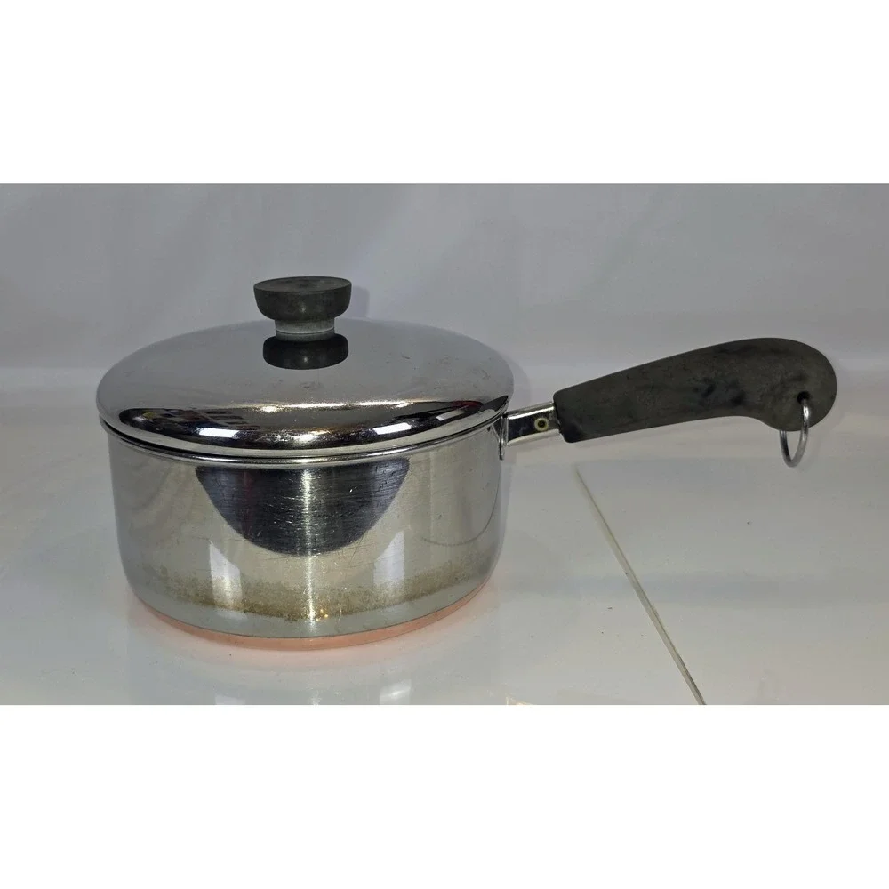 Vintage Revere Ware 2 qt -87 Sauce Pan, Copper Bottom, Stainless Steel, With Lid